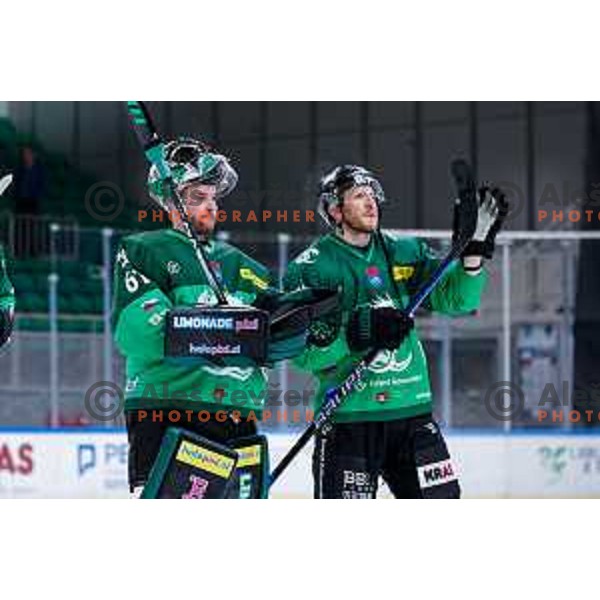 of SZ Olimpija in action during IceHL 2025/2026 ice-hockey match between SZ Olimpija and Red Bull Salzburg in Tivoli Hall, Ljubljana, Slovenia on October 17, 2025