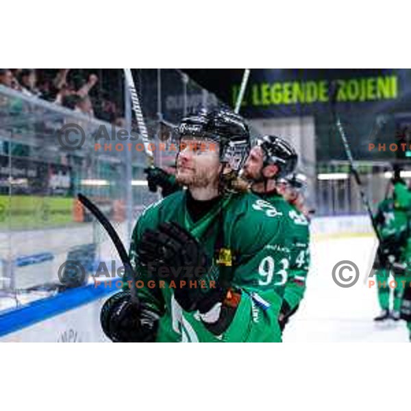 of SZ Olimpija in action during IceHL 2025/2026 ice-hockey match between SZ Olimpija and Red Bull Salzburg in Tivoli Hall, Ljubljana, Slovenia on October 17, 2025