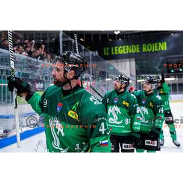 of SZ Olimpija in action during IceHL 2025/2026 ice-hockey match between SZ Olimpija and Red Bull Salzburg in Tivoli Hall, Ljubljana, Slovenia on October 17, 2025