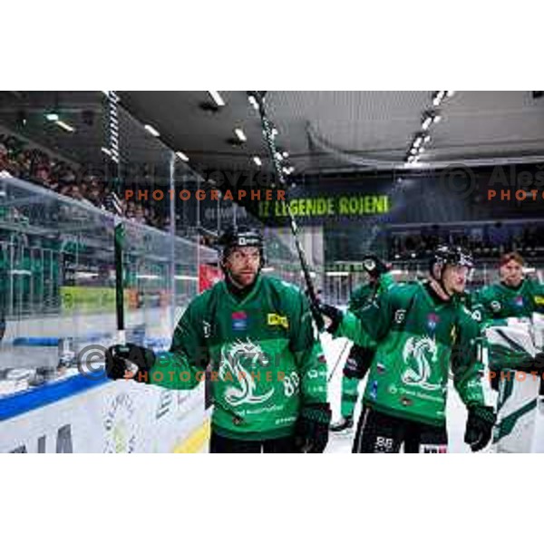 of SZ Olimpija in action during IceHL 2025/2026 ice-hockey match between SZ Olimpija and Red Bull Salzburg in Tivoli Hall, Ljubljana, Slovenia on October 17, 2025