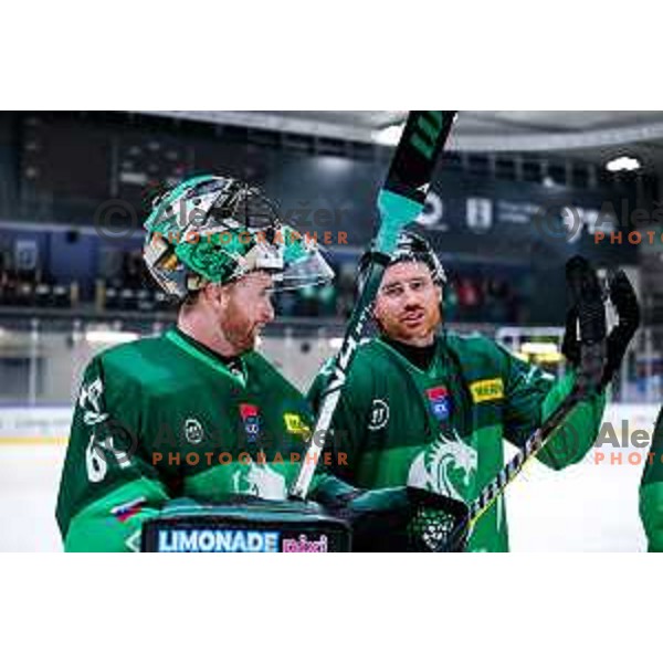 of SZ Olimpija in action during IceHL 2025/2026 ice-hockey match between SZ Olimpija and Red Bull Salzburg in Tivoli Hall, Ljubljana, Slovenia on October 17, 2025
