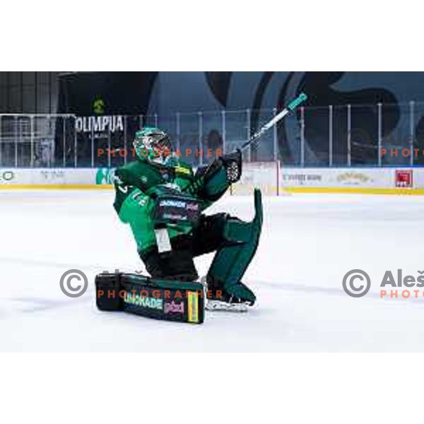 Lukas Horak of SZ Olimpija in action during IceHL 2025/2026 ice-hockey match between SZ Olimpija and Red Bull Salzburg in Tivoli Hall, Ljubljana, Slovenia on October 17, 2025