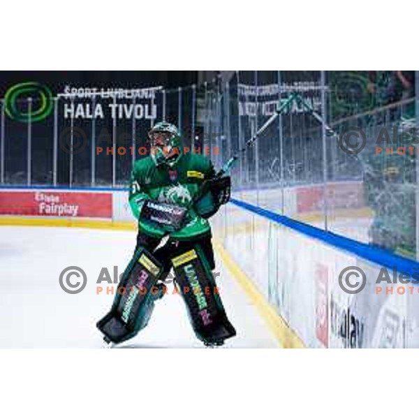 Lukas Horak of SZ Olimpija in action during IceHL 2025/2026 ice-hockey match between SZ Olimpija and Red Bull Salzburg in Tivoli Hall, Ljubljana, Slovenia on October 17, 2025