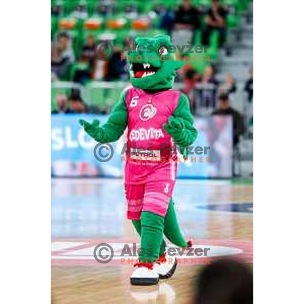 Dragon Oli celebrates victory at BKT EuroCup 2025-2026 basketball match between Cedevita Olimpija (SLO) and Aris Thessaloniki Betsson (GRE) in SRC Stozice, Ljubljana, Slovenia on October 14, 2025