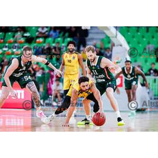 Jaka Blazic in action during BKT EuroCup 2025-2026 basketball match between Cedevita Olimpija (SLO) and Aris Thessaloniki Betsson (GRE) in SRC Stozice, Ljubljana, Slovenia on October 14, 2025