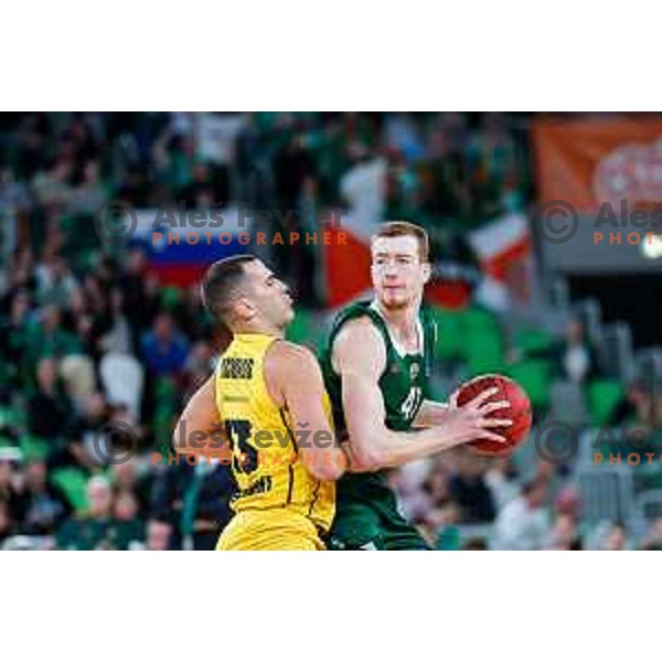 Ziga Daneu in action during BKT EuroCup 2025-2026 basketball match between Cedevita Olimpija (SLO) and Aris Thessaloniki Betsson (GRE) in SRC Stozice, Ljubljana, Slovenia on October 14, 2025