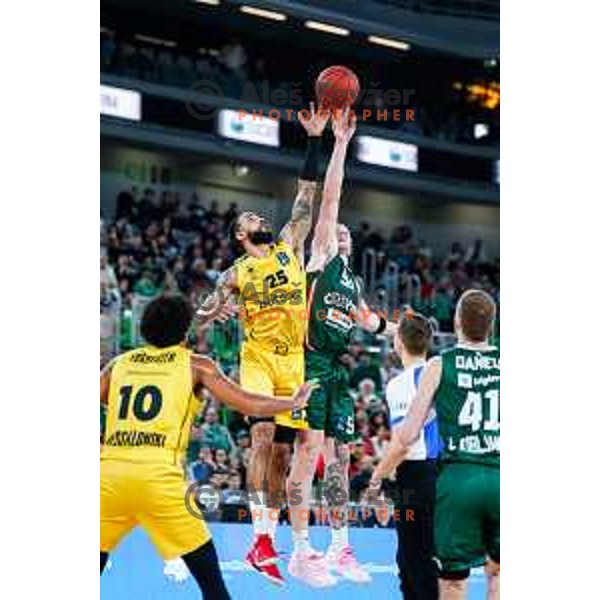 in action during BKT EuroCup 2025-2026 basketball match between Cedevita Olimpija (SLO) and Aris Thessaloniki Betsson (GRE) in SRC Stozice, Ljubljana, Slovenia on October 14, 2025