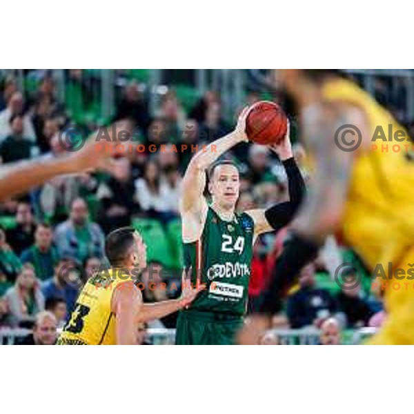 David Skara in action during BKT EuroCup 2025-2026 basketball match between Cedevita Olimpija (SLO) and Aris Thessaloniki Betsson (GRE) in SRC Stozice, Ljubljana, Slovenia on October 14, 2025