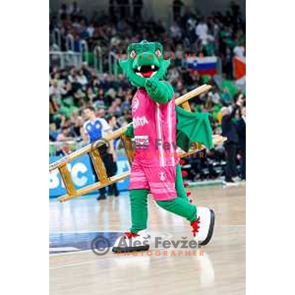 Dragon Oli celebrates victory at BKT EuroCup 2025-2026 basketball match between Cedevita Olimpija (SLO) and Aris Thessaloniki Betsson (GRE) in SRC Stozice, Ljubljana, Slovenia on October 14, 2025