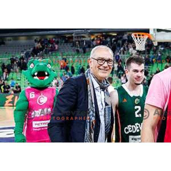 Emil Tedeschi during BKT EuroCup 2025-2026 basketball match between Cedevita Olimpija (SLO) and Aris Thessaloniki Betsson (GRE) in SRC Stozice, Ljubljana, Slovenia on October 14, 2025