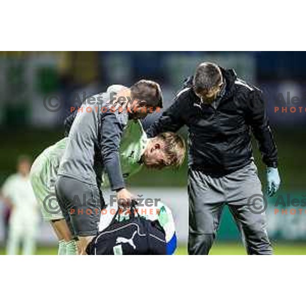 Dino Kojic injured during Prva liga Telemach 2025/26 football match between NK Celje and NK Olimpija in Stadion z’dezele, Celje, Slovenia on October 18, 2025. Photo: Jure Banfi