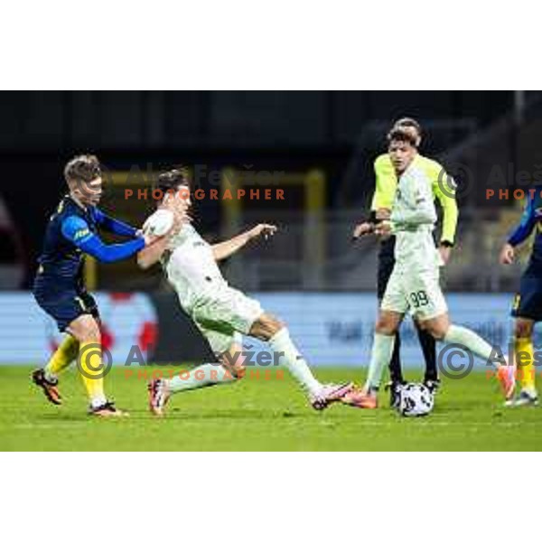 Florjan Jevsenak vs Marko Brest in action during Prva liga Telemach 2025/26 football match between NK Celje and NK Olimpija in Stadion z’dezele, Celje, Slovenia on October 18, 2025. Photo: Jure Banfi