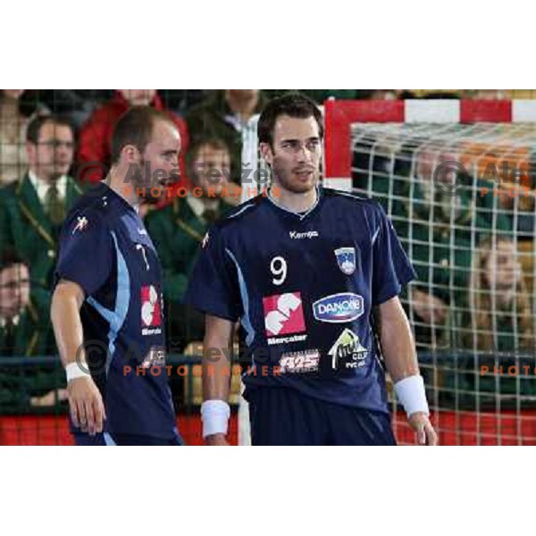 Kavticnik (7) and Natek (9) at handball match Slovenia- Germany in Qualification for Euro 2010, played in Arena Zlatorog, Celje, Slovenia 2.11.2008. Germany won 27:26 