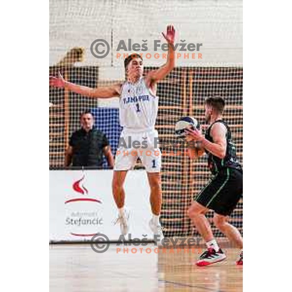 in action during 2.SKL baksetball match between Plama Pur Ilirska Bistrica and Voga Grosuplje in Ilirska Bistrica, Slovenia on October 18, 2025