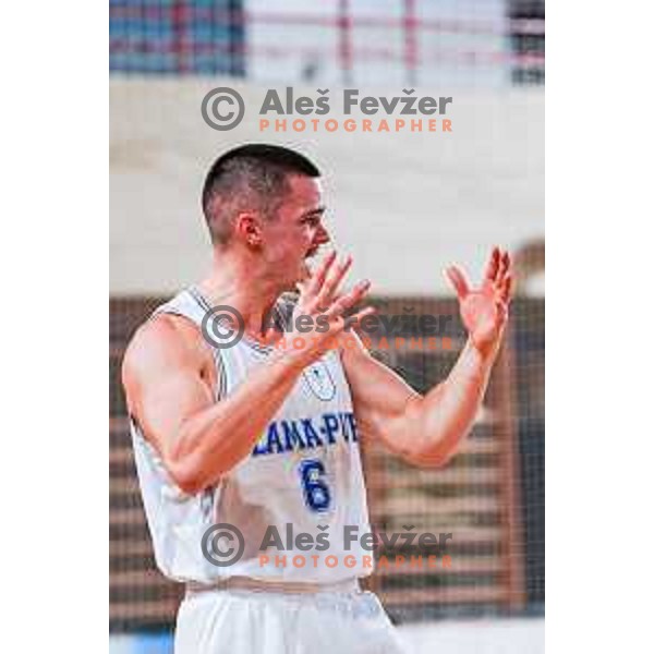 in action during 2.SKL baksetball match between Plama Pur Ilirska Bistrica and Voga Grosuplje in Ilirska Bistrica, Slovenia on October 18, 2025