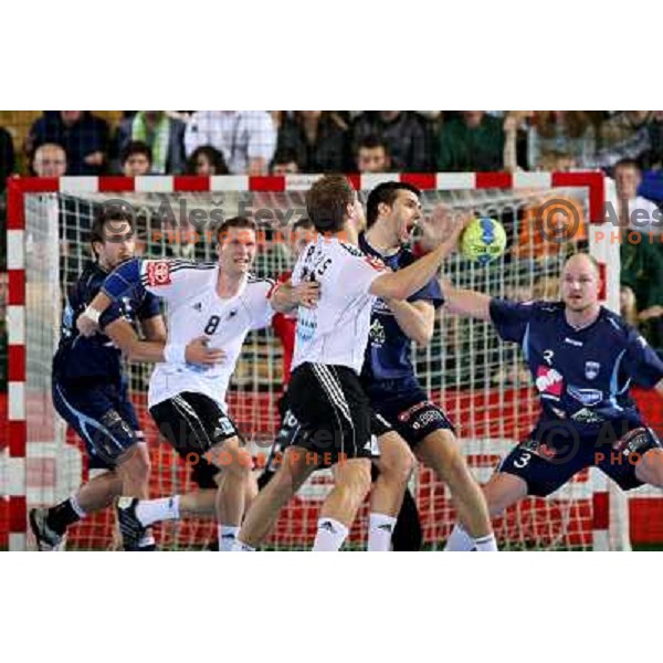 Natek, Preiss (8), Kraus, Cehte, Mlakar at handball match Slovenia- Germany in Qualification for Euro 2010, played in Arena Zlatorog, Celje, Slovenia 2.11.2008. Germany won 27:26 