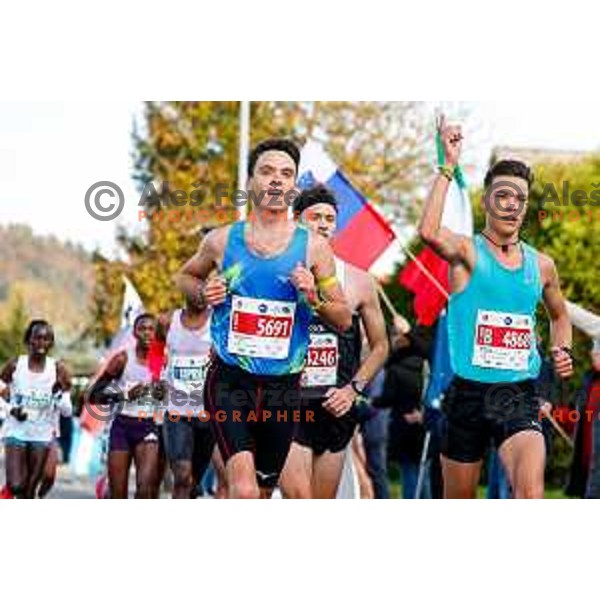 Klemen Vilhar and Nil Kerin comepte at Ljubljana 2025 Marathon in Ljubljana, Slovenia on October 19, 2025