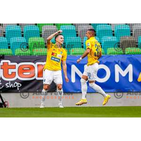 Sandi Nuhanovic and Jakoslav Stankovic celebrate a goal during Prva liga Telemach 2025/2026 football match between Bravo Big Bang and Primorje in Ljubljana, Slovenia on September 14, 2025
