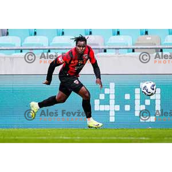 Ishaq Rafiu in action during Prva liga Telemach 2025/2026 football match between Bravo Big Bang and Primorje in Ljubljana, Slovenia on October 19, 2025
