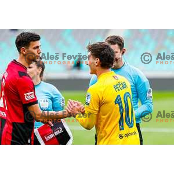 Nik Jermol and Martin Pecar before the start of Prva liga Telemach 2025/2026 football match between Bravo Big Bang and Primorje in Ljubljana, Slovenia on October 19, 2025