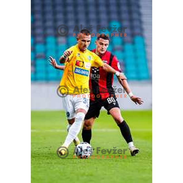 Mirko Mutavcic and Jakoslav Stankovic in action during Prva liga Telemach 2025/2026 football match between Bravo Big Bang and Primorje in Ljubljana, Slovenia on October 19, 2025