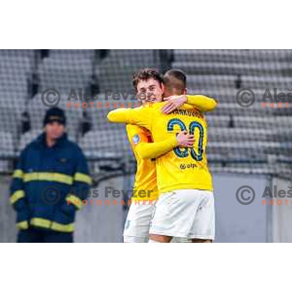 Martin Pecar and Jakoslav Stankovic celebrate a goal during Prva liga Telemach 2025/2026 football match between Bravo Big Bang and Primorje in Ljubljana, Slovenia on September 14, 2025