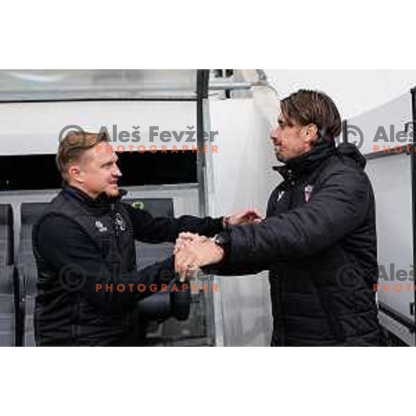 Ales Arnol and Milan Andjelkovic during Prva liga Telemach 2025/2026 football match between Bravo Big Bang and Primorje in Ljubljana, Slovenia on October 19, 2025