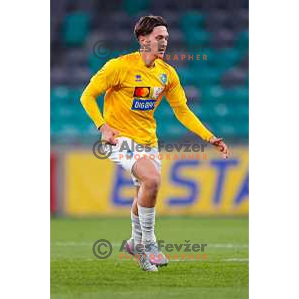 Enrik Ostrc in action during Prva liga Telemach 2025/2026 football match between Bravo Big Bang and Primorje in Ljubljana, Slovenia on October 19, 2025
