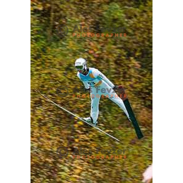 Ziga Jelar competes at Slovenian Ski jumping National Championship summer edition in Kranj, Slovenia on October 21, 2025