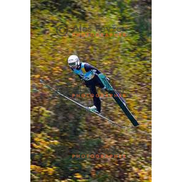 Anze Lanisek competes at Slovenian Ski jumping National Championship summer edition in Kranj, Slovenia on October 21, 2025