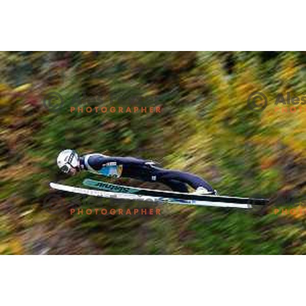 Anze Lanisek competes at Slovenian Ski jumping National Championship summer edition in Kranj, Slovenia on October 21, 2025