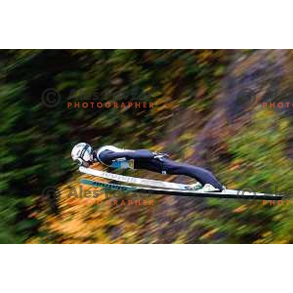 Anze Lanisek competes at Slovenian Ski jumping National Championship summer edition in Kranj, Slovenia on October 21, 2025