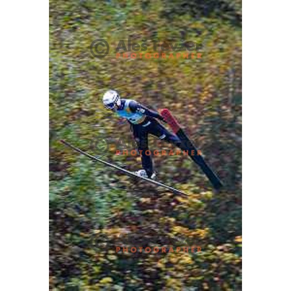 Timi Zajc competes at Slovenian Ski jumping National Championship summer edition in Kranj, Slovenia on October 21, 2025
