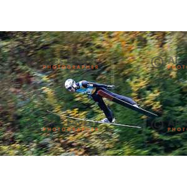 Timi Zajc competes at Slovenian Ski jumping National Championship summer edition in Kranj, Slovenia on October 21, 2025