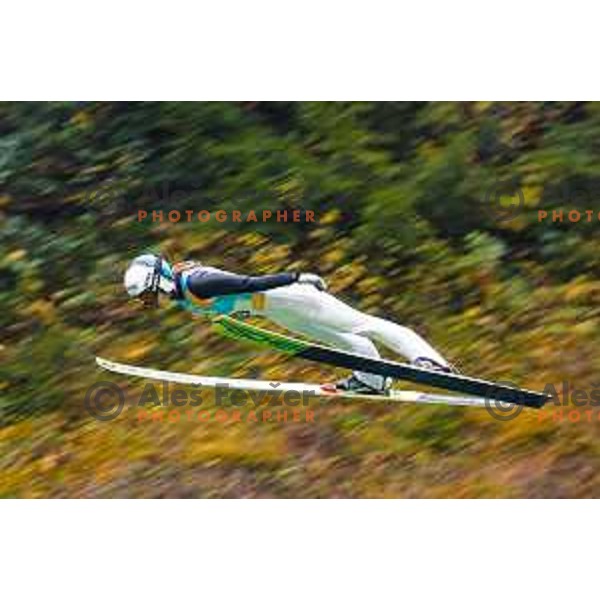 Nika Vodan competes at Slovenian Ski jumping National Championship summer edition in Kranj, Slovenia on October 21, 2025