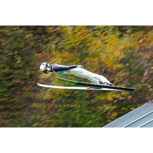 Nika Vodan competes at Slovenian Ski jumping National Championship summer edition in Kranj, Slovenia on October 21, 2025