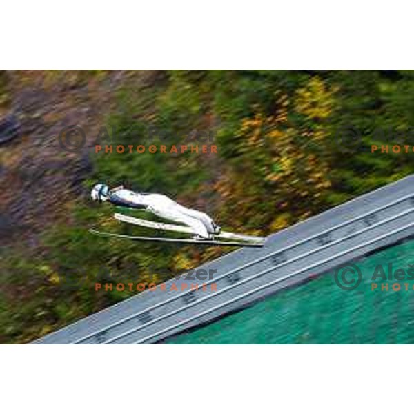Nika Vodan competes at Slovenian Ski jumping National Championship summer edition in Kranj, Slovenia on October 21, 2025