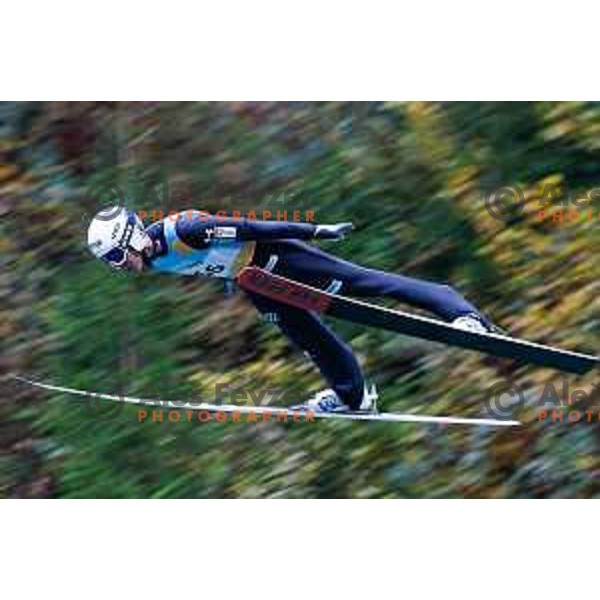 Timi Zajc competes at Slovenian Ski jumping National Championship summer edition in Kranj, Slovenia on October 21, 2025