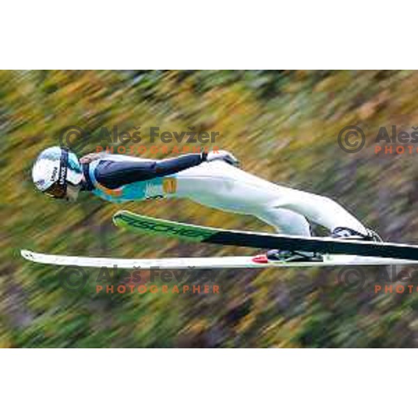 Nika Vodan competes at Slovenian Ski jumping National Championship summer edition in Kranj, Slovenia on October 21, 2025