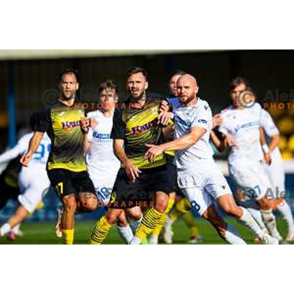 Nino Kukovec of Kalcer Radomlje and Dominik Ivkic of Koper in action during Prva liga Telemach 2025/2026 football match between Kalcer Radomlje and Koper in Domžale, Slovenia on October 25, 2025. Photo: Filip Barbalic