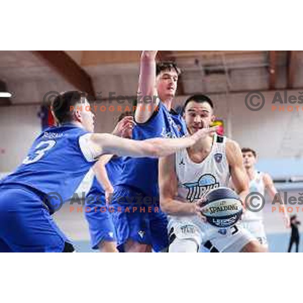 Bine Prepelic in action during OTP Bank League 2025/2026 basketball match between Ilirija and Zlatorog Lasko in Ježica, Ljubljana, Slovenia on October 25, 2025. Photo: Filip Barbalic