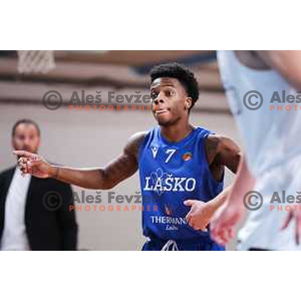 Nigel Deandre Allyn Scantlebury of Zlatorog Lasko in action during OTP Bank League 2025/2026 basketball match between Ilirija and Zlatorog Lasko in Ježica, Ljubljana, Slovenia on October 25, 2025. Photo: Filip Barbalic