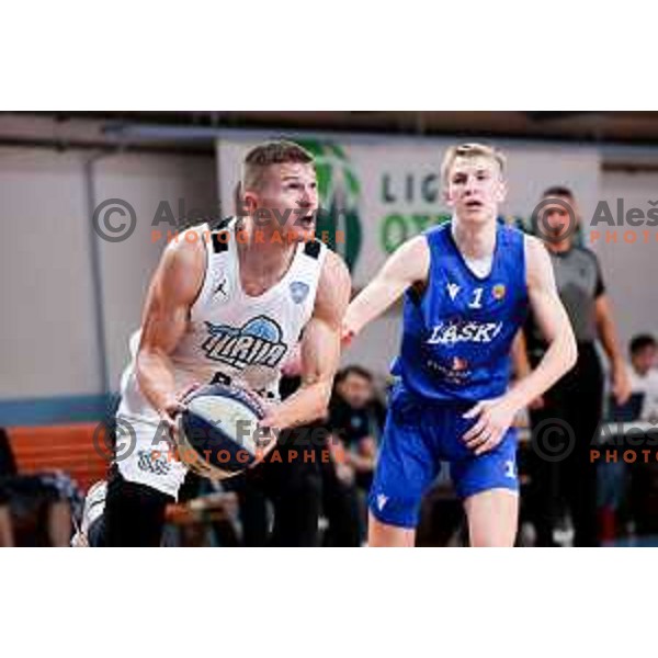 Edo Muric of Ilirija in action during OTP Bank League 2025/2026 basketball match between Ilirija and Zlatorog Lasko in Ježica, Ljubljana, Slovenia on October 25, 2025. Photo: Filip Barbalic