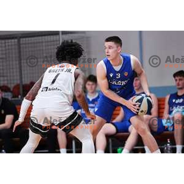 Anze Bobnar of Zlatorog Lasko in action during OTP Bank League 2025/2026 basketball match between Ilirija and Zlatorog Lasko in Ježica, Ljubljana, Slovenia on October 25, 2025. Photo: Filip Barbalic