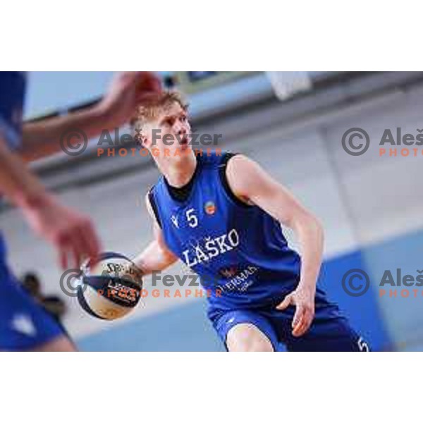 Gal Cop of Zlatorog Lasko in action during OTP Bank League 2025/2026 basketball match between Ilirija and Zlatorog Lasko in Ježica, Ljubljana, Slovenia on October 25, 2025. Photo: Filip Barbalic