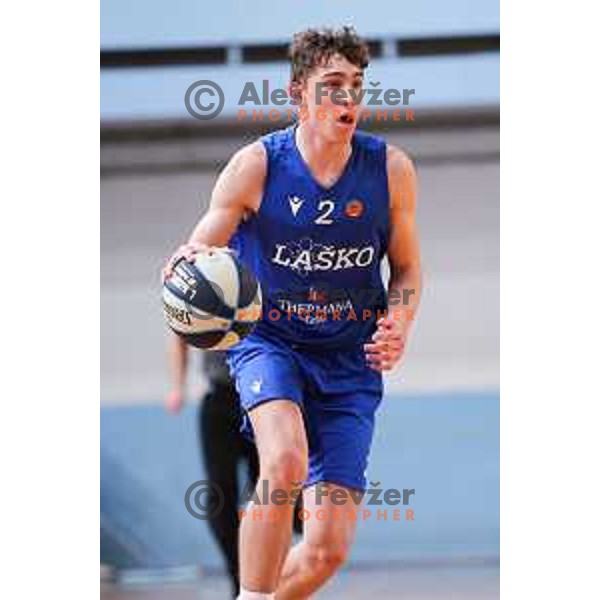 Matic Rezec of Zlatorog Lasko in action during OTP Bank League 2025/2026 basketball match between Ilirija and Zlatorog Lasko in Ježica, Ljubljana, Slovenia on October 25, 2025. Photo: Filip Barbalic