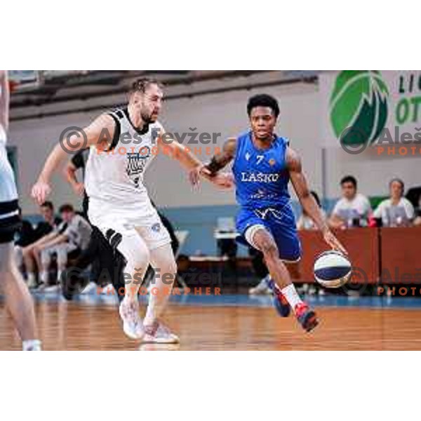 Nigel Deandre Allyn Scantlebury of Zlatorog Lasko in action during OTP Bank League 2025/2026 basketball match between Ilirija and Zlatorog Lasko in Ježica, Ljubljana, Slovenia on October 25, 2025. Photo: Filip Barbalic