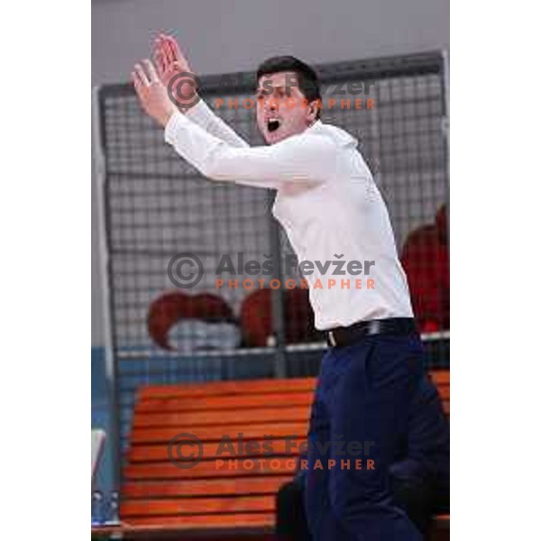 Head coach of Zlatorog Lasko, Nejc Kobal in action during OTP Bank League 2025/2026 basketball match between Ilirija and Zlatorog Lasko in Ježica, Ljubljana, Slovenia on October 25, 2025. Photo: Filip Barbalic