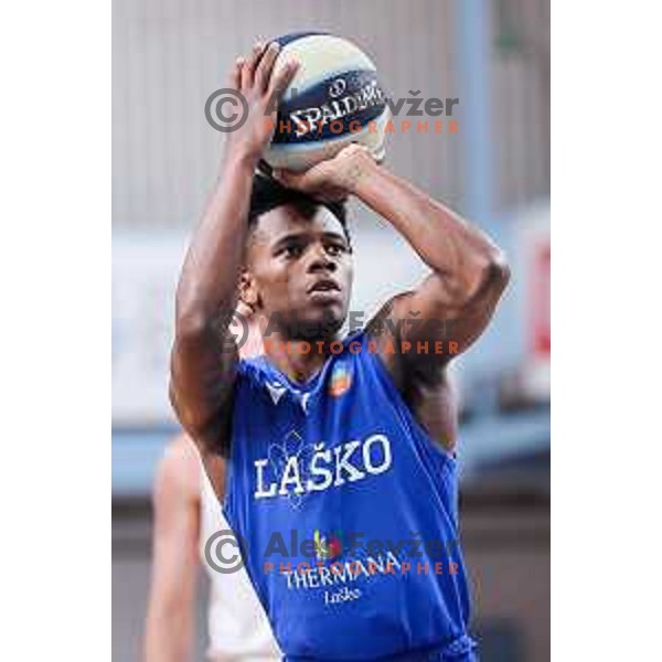 Nigel Deandre Allyn Scantlebury of Zlatorog Lasko in action during OTP Bank League 2025/2026 basketball match between Ilirija and Zlatorog Lasko in Ježica, Ljubljana, Slovenia on October 25, 2025. Photo: Filip Barbalic