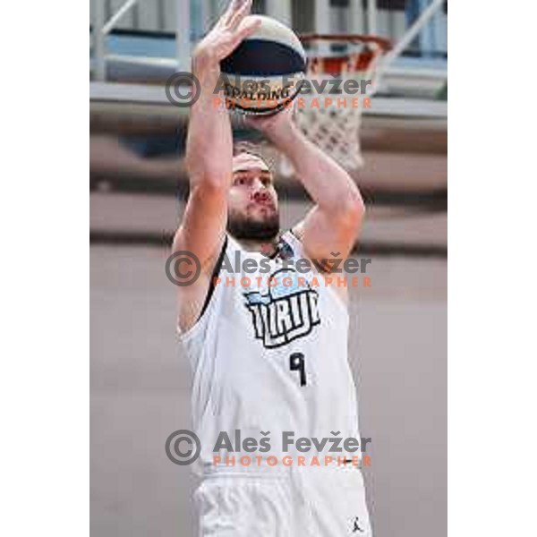 Tim Tomazic of Ilirija in action during OTP Bank League 2025/2026 basketball match between Ilirija and Zlatorog Lasko in Ježica, Ljubljana, Slovenia on October 25, 2025. Photo: Filip Barbalic